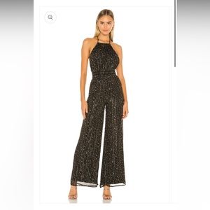 NWOT TULAROSA Kendall Jumpsuit black metallic gold xs